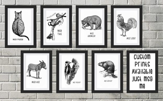 Naughty Animals Illustrated Print