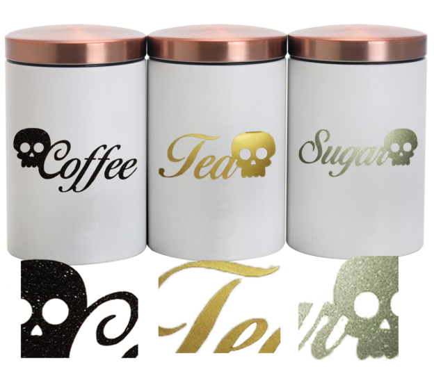 Skull Tea, Coffee, Sugar Pot decals